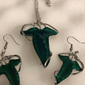 Green necklace with matching earrings